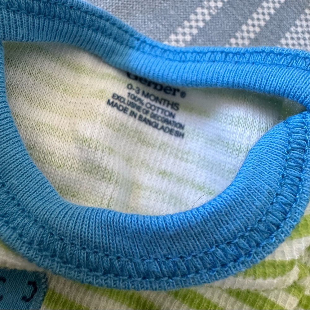 Gerber Green and Blue Bodysuit with Dinosaur Design - Picture 3 of 4